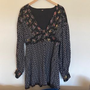 Free People Floral Long Sleeve V-Neck Dress